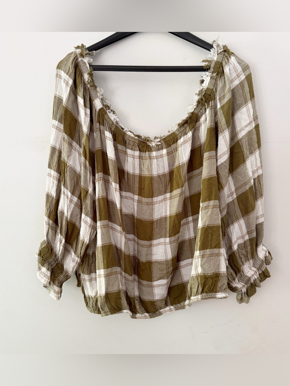 Cato Women Plaid Peasant Top Size 22/24W Prairie Cottage Woodland Forest Green